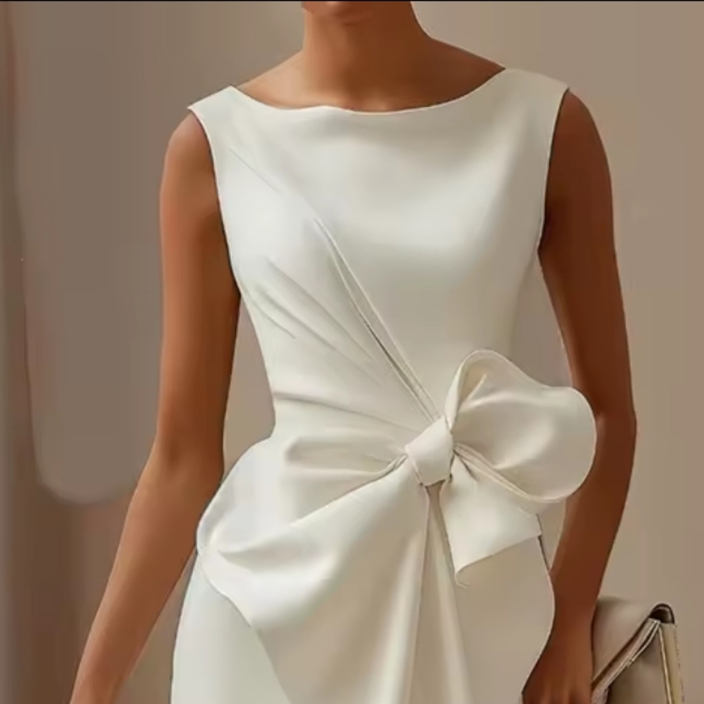 Summer Dress Woman Spring Elegant O Neck Bowknot Slim Party DressCasual - Picture 2 of 4